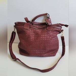 WOVEN ITALIAN Leather shoulder/crossbody bag - Deep Red Gold Accents